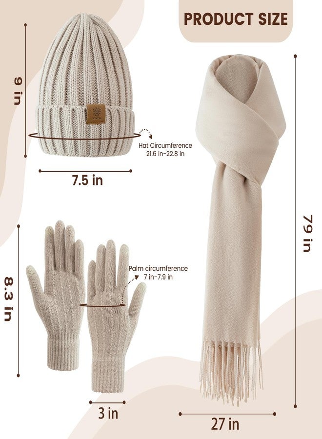 Premillow Women Winter Hat Beanie+Long Scarf+Touch Screen Gloves Set, Warm Clothes Set with Knit Fleece Lined for Women/Men Winter - Image 2